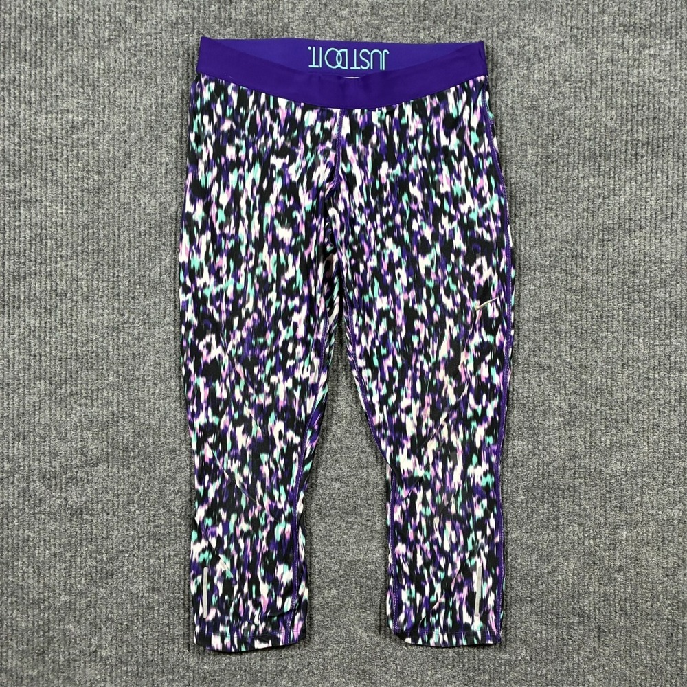 Nike Just Do‎ It Womens Dri-Fit Leggings Size L Multicolor Crop Stretch Athletic